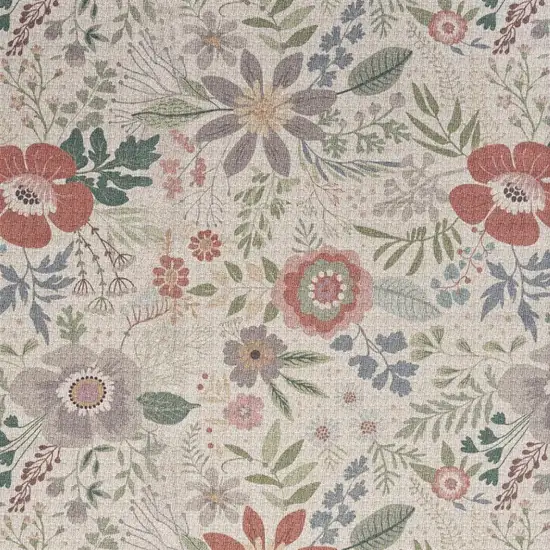 Ivory Green and Red Floral Power Loom Washable Non Skid Area Rug Photo 1