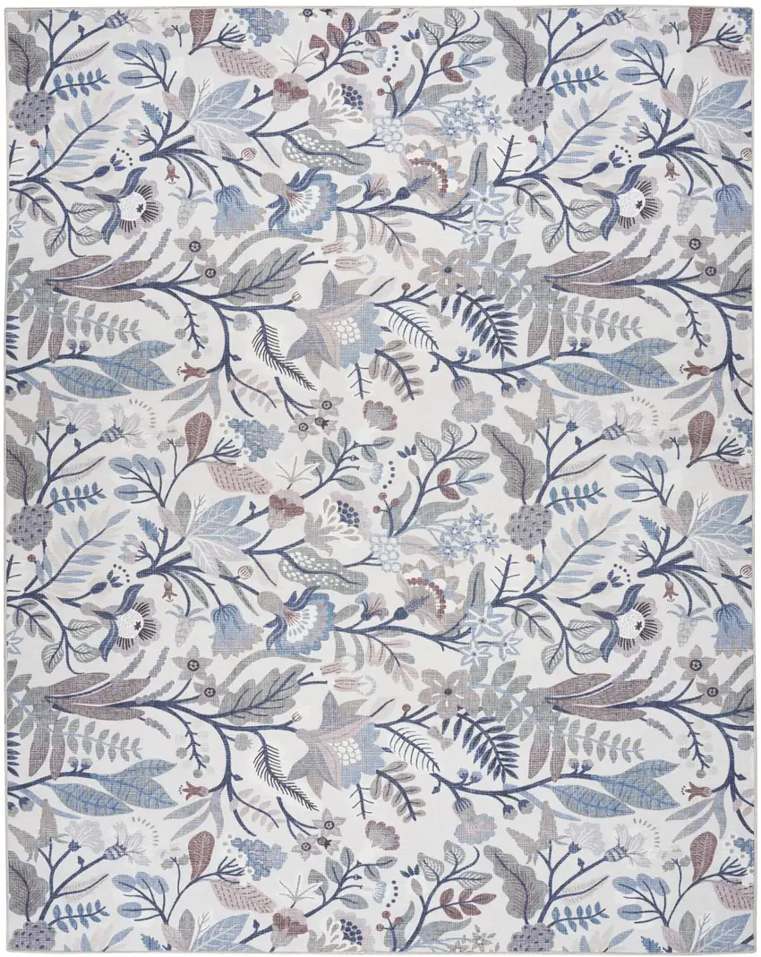 Ivory Green and Red Floral Power Loom Washable Non Skid Area Rug Photo 1