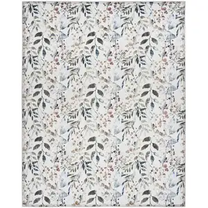 Photo of Ivory Green and Red Floral Power Loom Washable Non Skid Area Rug