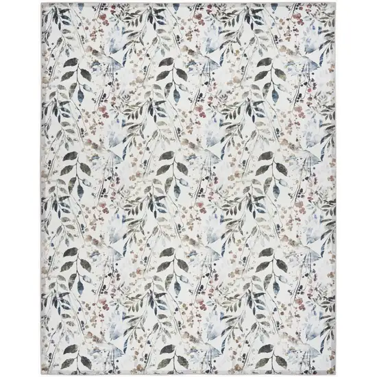 Ivory Green and Red Floral Power Loom Washable Non Skid Area Rug Photo 2