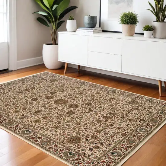 Ivory Green and Red Oriental Area Rug Photo 1
