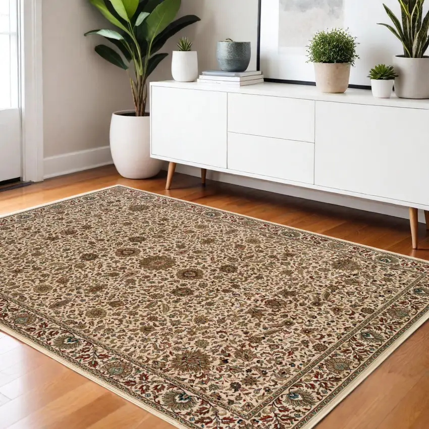 Ivory Green and Red Oriental Area Rug Photo 1
