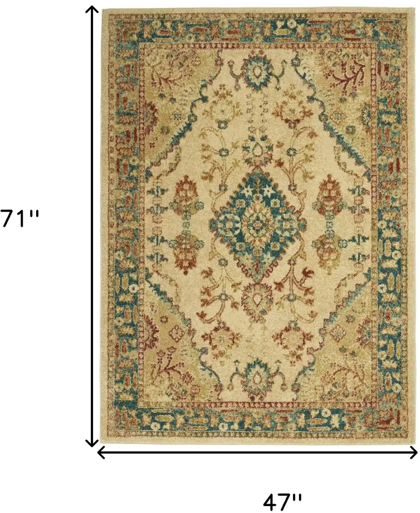Ivory Green and Red Oriental Power Loom Area Rug Photo 10