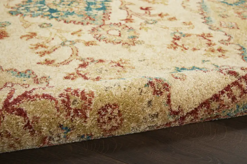 Ivory Green and Red Oriental Power Loom Area Rug Photo 5