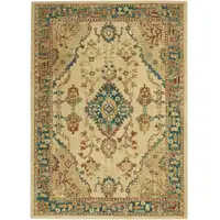 Photo of Ivory Green and Red Oriental Power Loom Area Rug