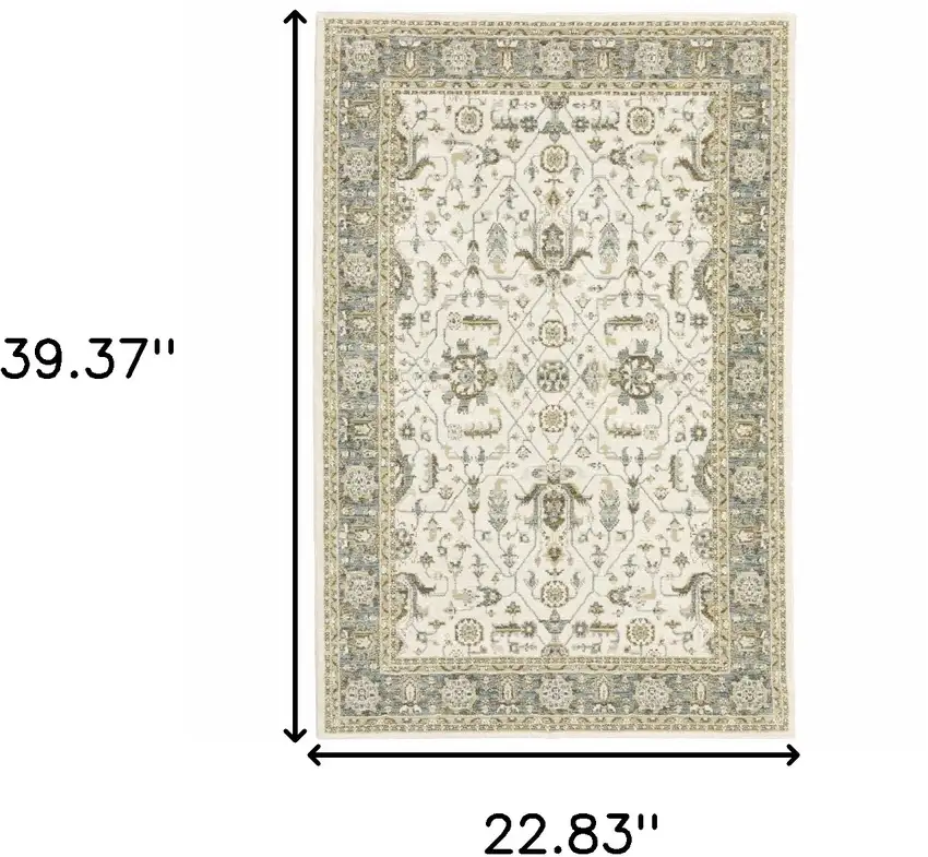 Ivory Grey And Blue Oriental Power Loom Stain Resistant Area Rug Photo 6
