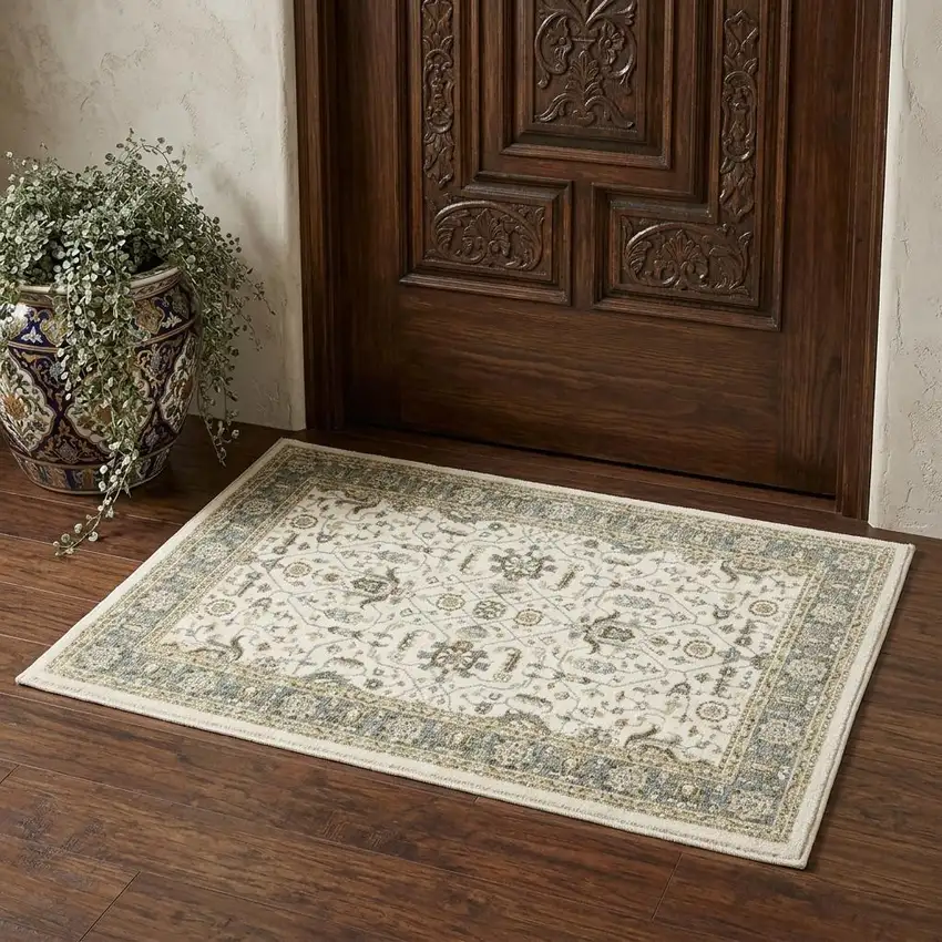 Ivory And Blue Oriental Area Rug Photo 1