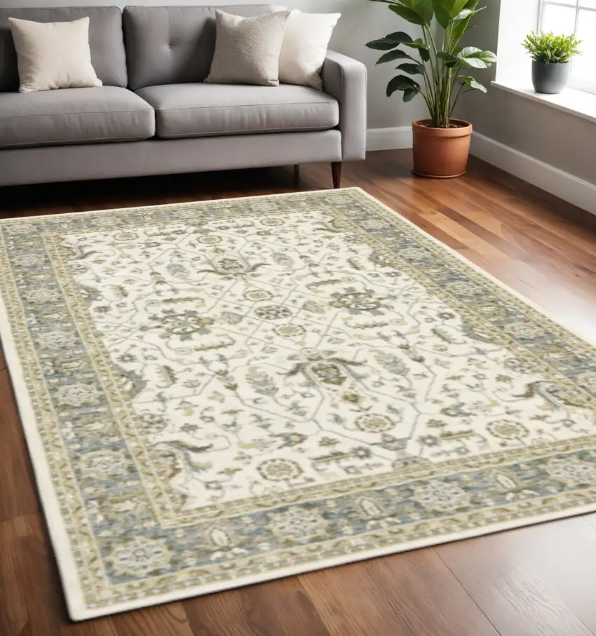Gray and Ivory Oriental Power Loom Area Rug Photo 1