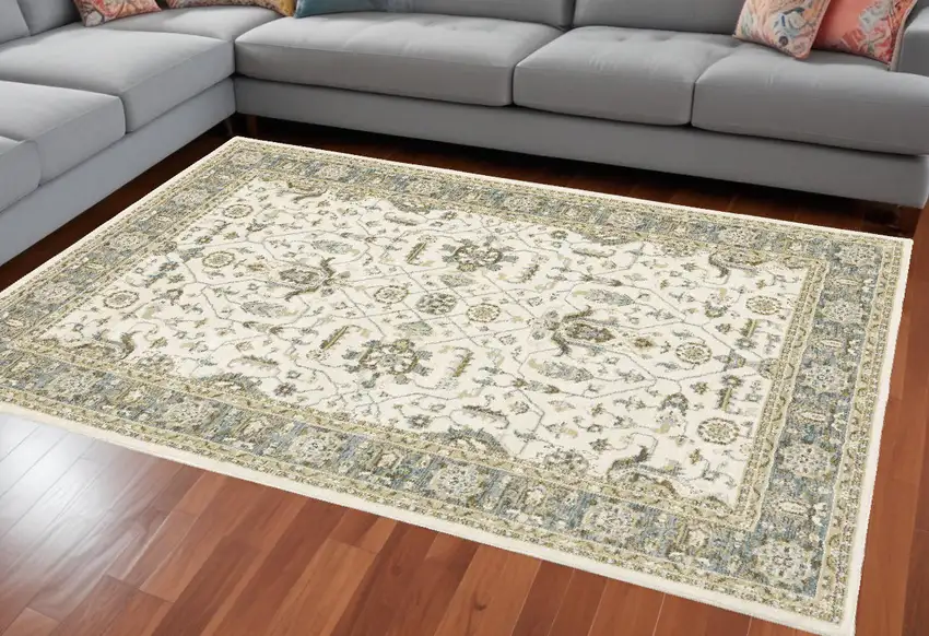 Gray and Ivory Oriental Power Loom Area Rug Photo 1