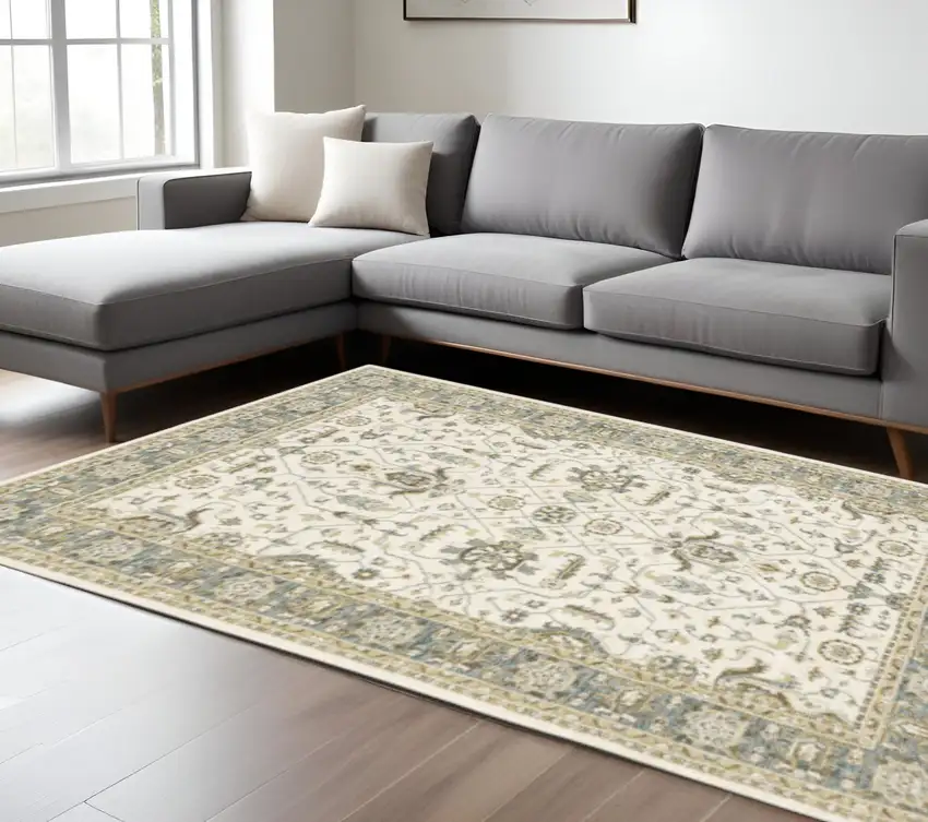 Gray and Ivory Oriental Power Loom Area Rug Photo 1