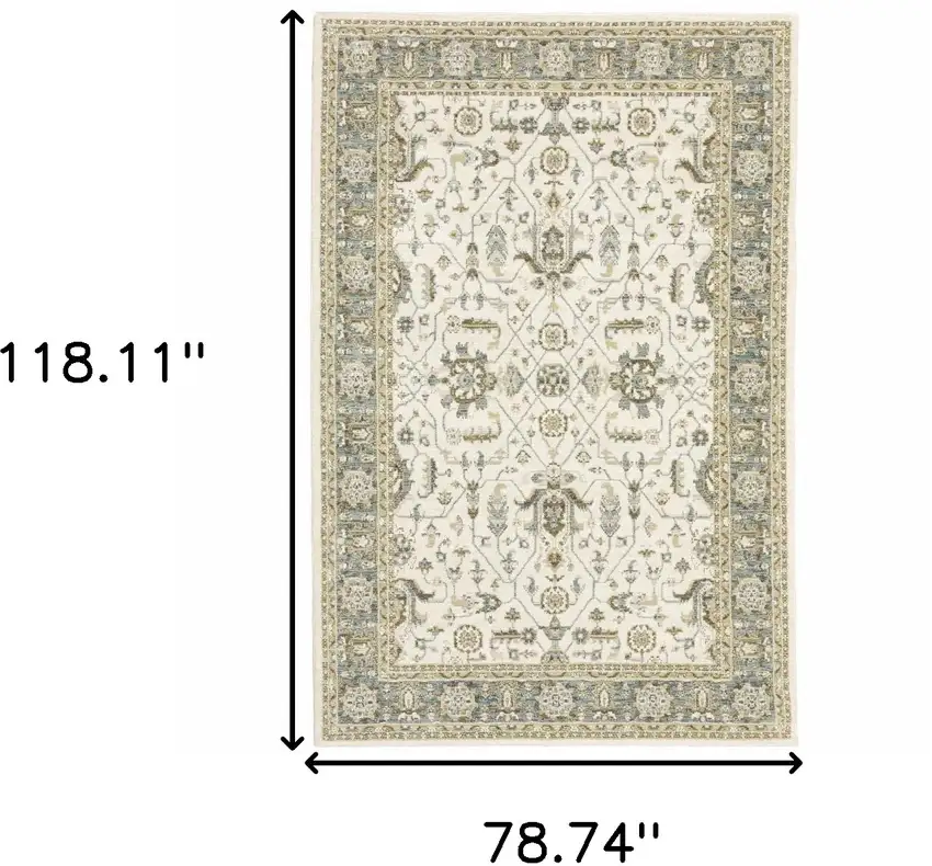 Ivory Grey And Blue Oriental Power Loom Stain Resistant Area Rug Photo 6