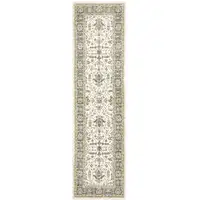 Photo of Ivory Grey And Blue Oriental Power Loom Stain Resistant Runner Rug