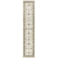 Photo of Ivory Grey And Blue Oriental Power Loom Stain Resistant Runner Rug