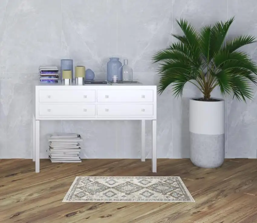 Ivory Grey And Blue Southwestern Power Loom Non Skid Area Rug Photo 2