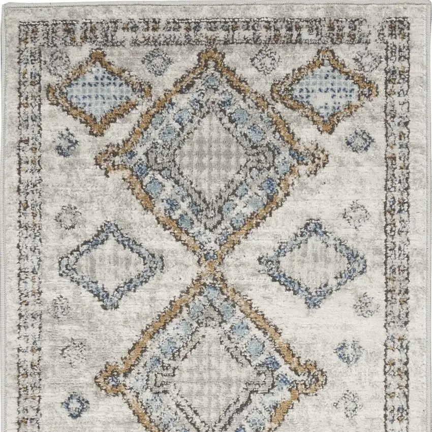 Ivory Grey And Blue Southwestern Power Loom Non Skid Area Rug Photo 4