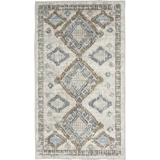 Ivory Grey And Blue Southwestern Power Loom Non Skid Area Rug Photo 5