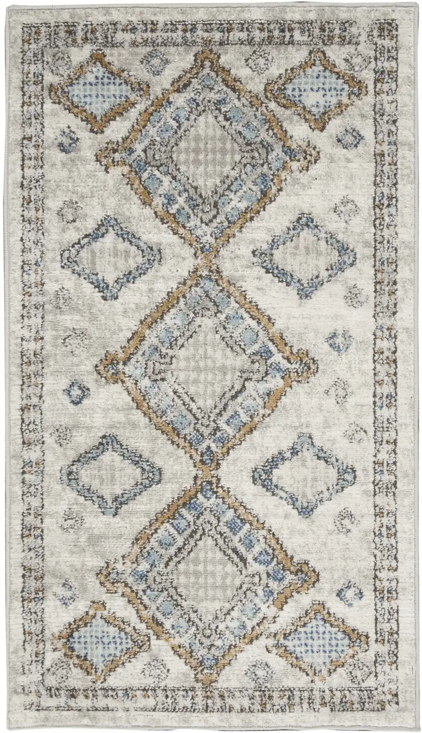 Ivory Grey And Blue Southwestern Power Loom Non Skid Area Rug Photo 5