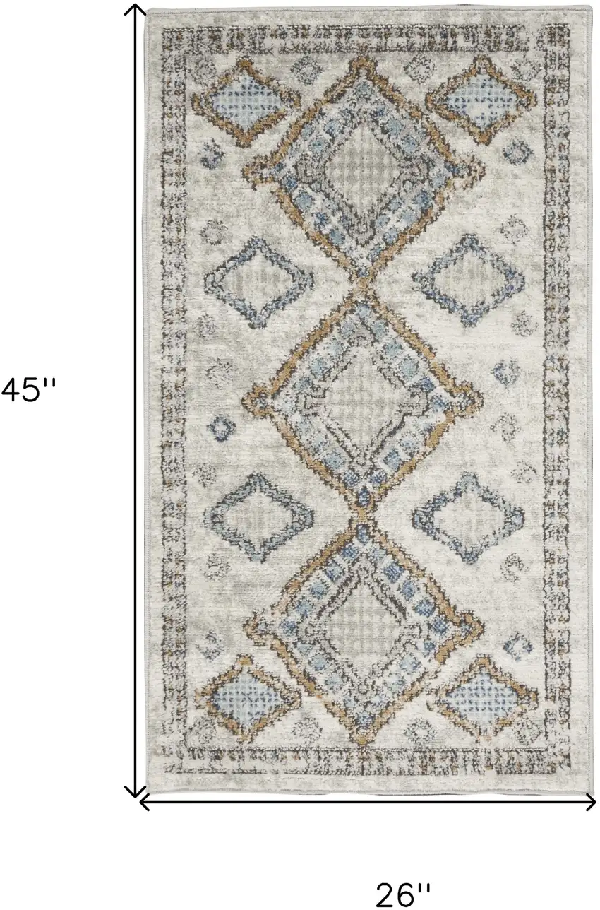 Ivory Grey And Blue Southwestern Power Loom Non Skid Area Rug Photo 5