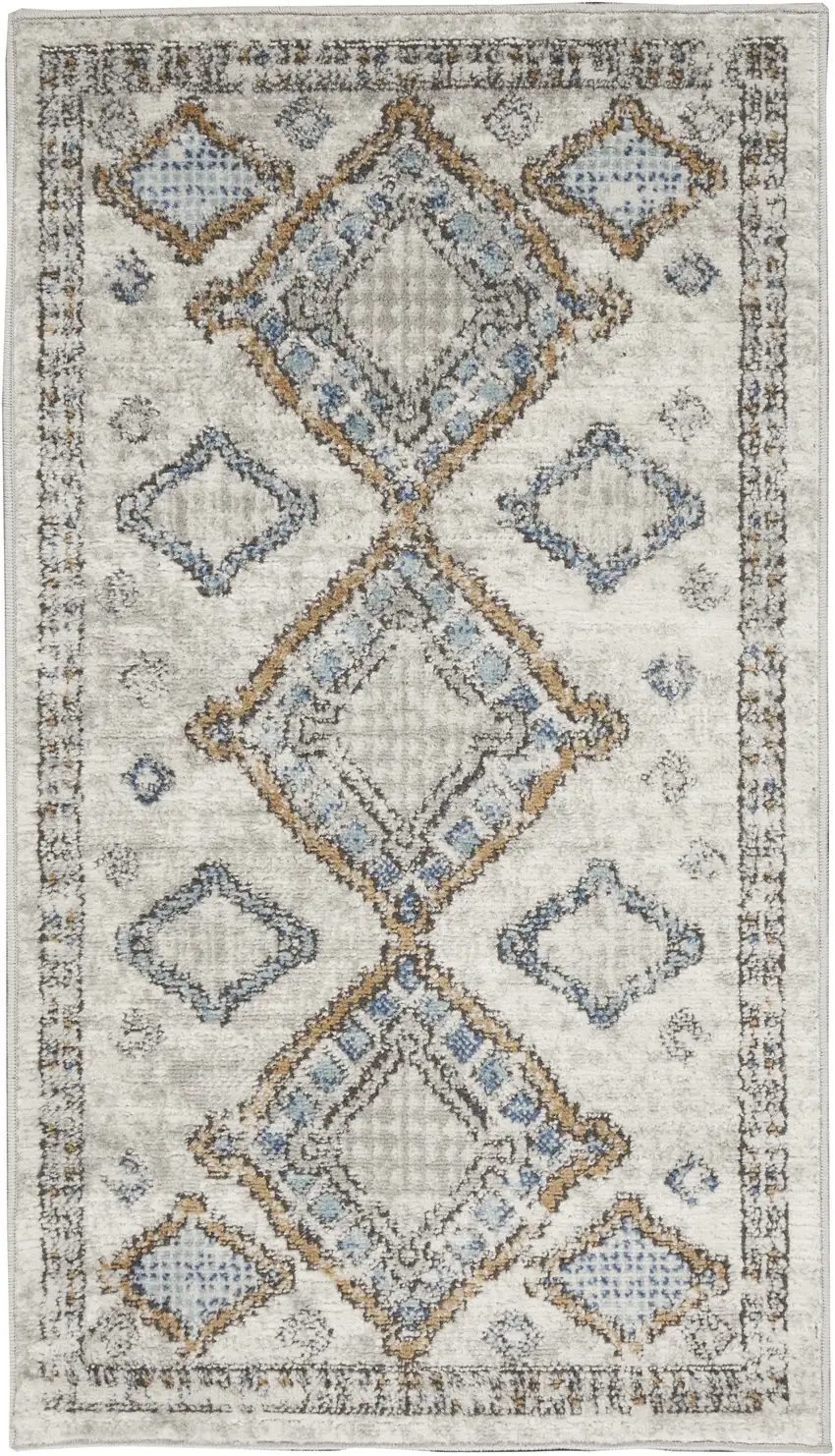Ivory Grey And Blue Southwestern Power Loom Non Skid Area Rug Photo 1