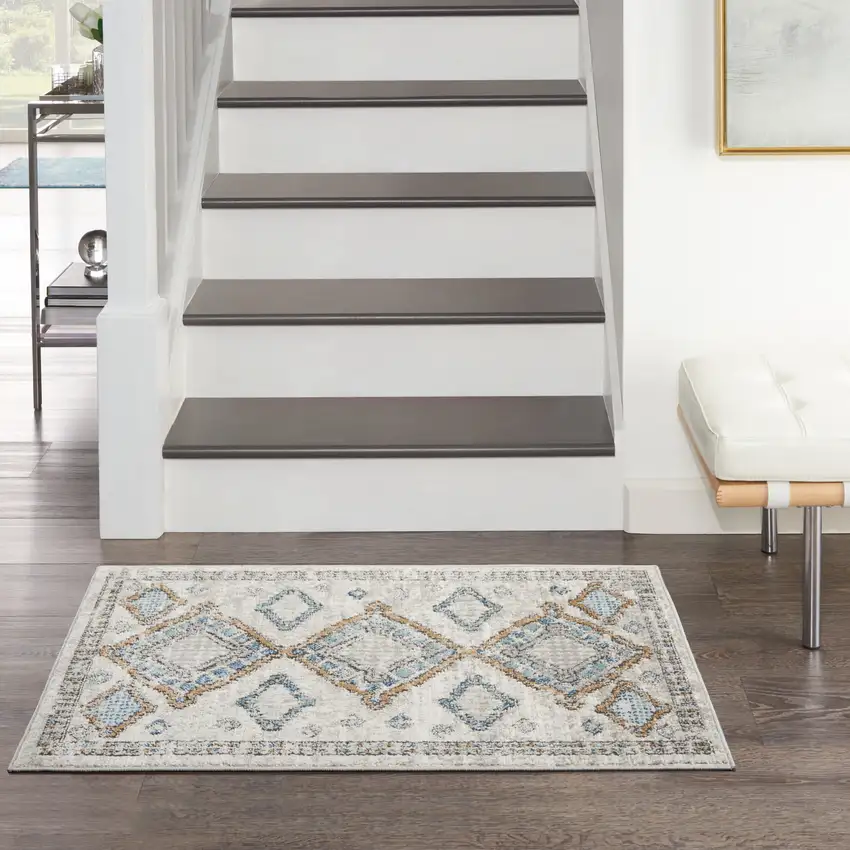 Ivory Grey And Blue Southwestern Power Loom Non Skid Area Rug Photo 3