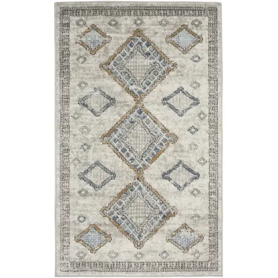 Ivory Grey And Blue Southwestern Power Loom Non Skid Area Rug Photo 9