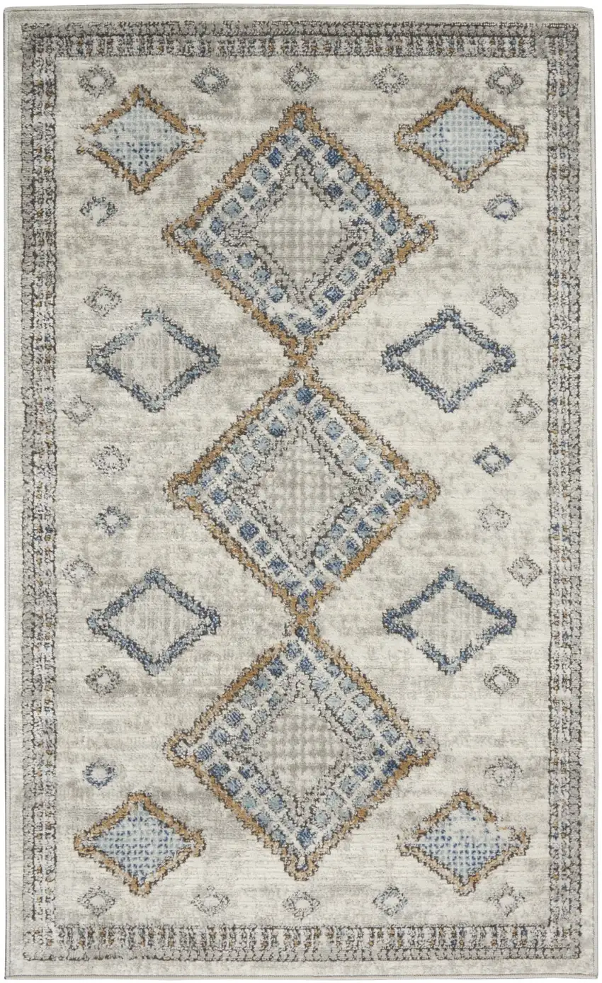 Ivory Grey And Blue Southwestern Power Loom Non Skid Area Rug Photo 9