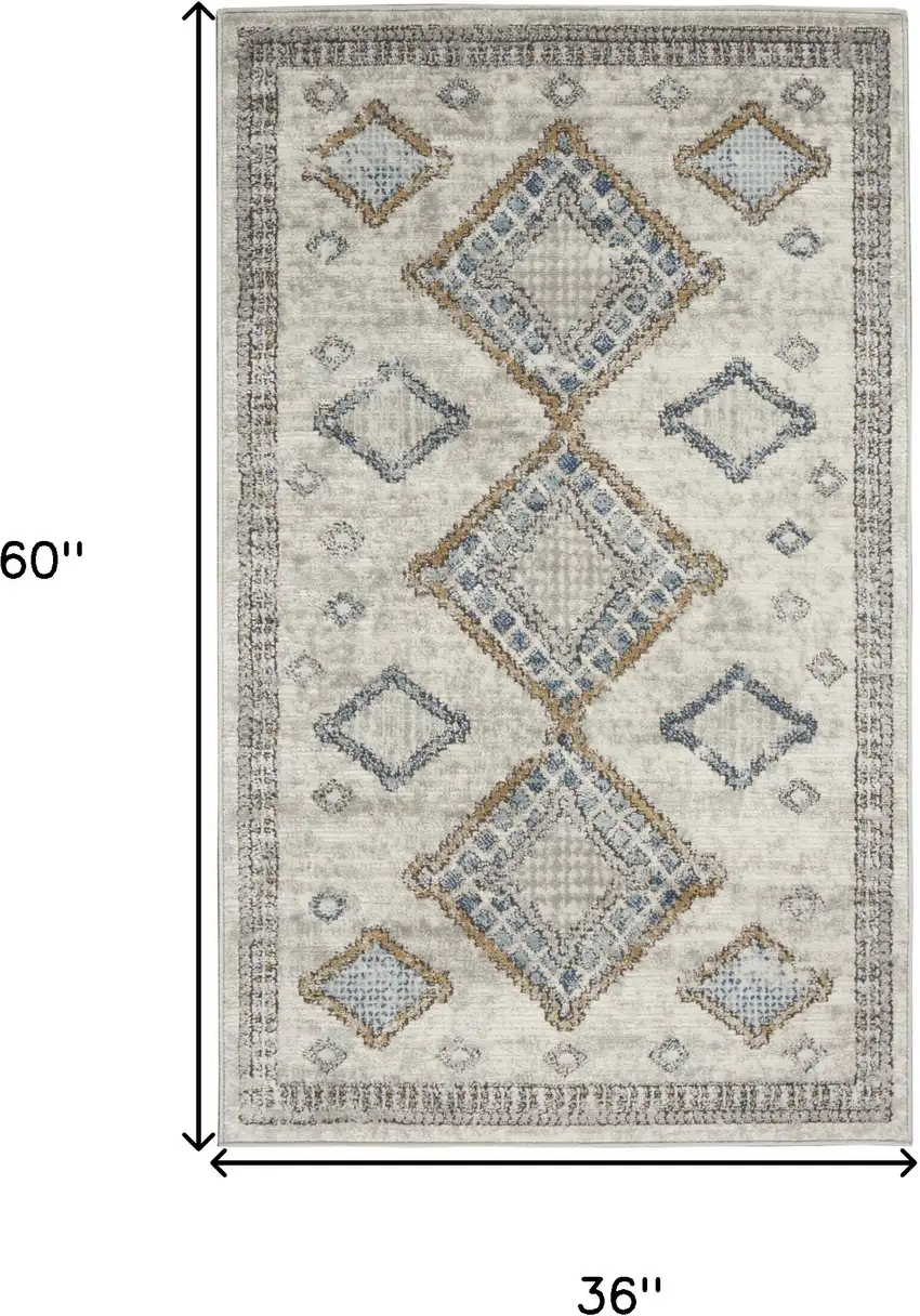Ivory Grey And Blue Southwestern Power Loom Non Skid Area Rug Photo 5