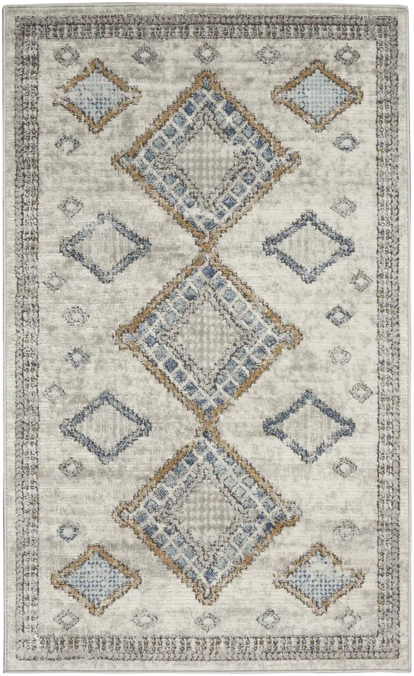 Ivory Grey And Blue Southwestern Power Loom Non Skid Area Rug Photo 1