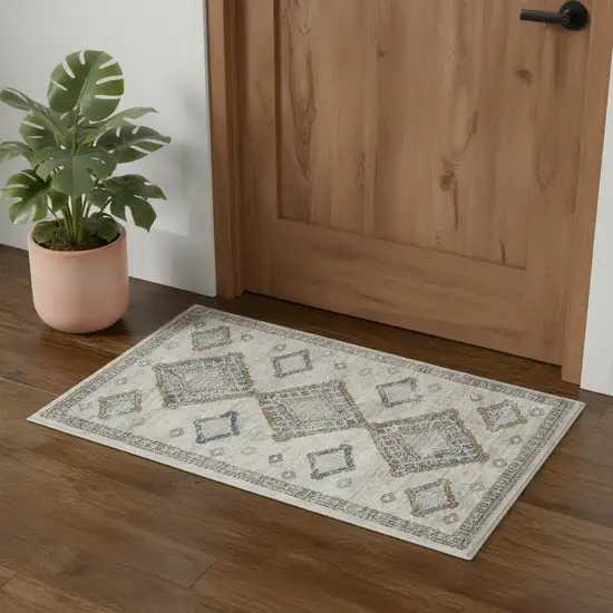 Ivory Grey And Blue Southwestern Power Loom Non Skid Area Rug Photo 1