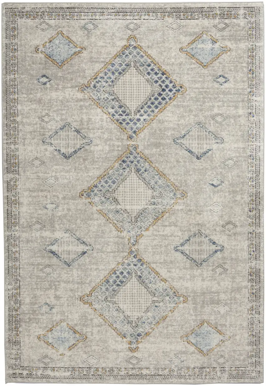 Ivory Grey And Blue Southwestern Power Loom Non Skid Area Rug Photo 1