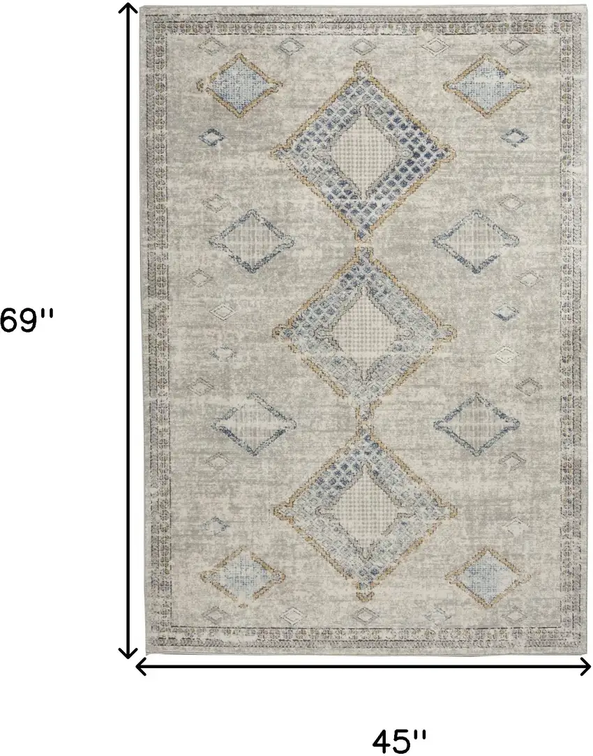 Ivory Grey And Blue Southwestern Power Loom Non Skid Area Rug Photo 5