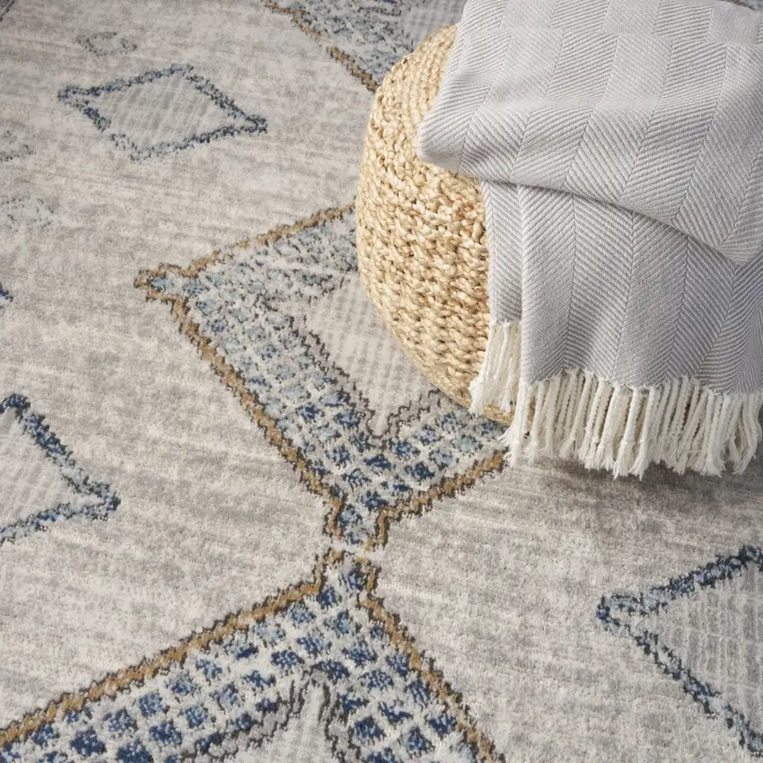 Ivory Grey And Blue Southwestern Power Loom Non Skid Area Rug Photo 8