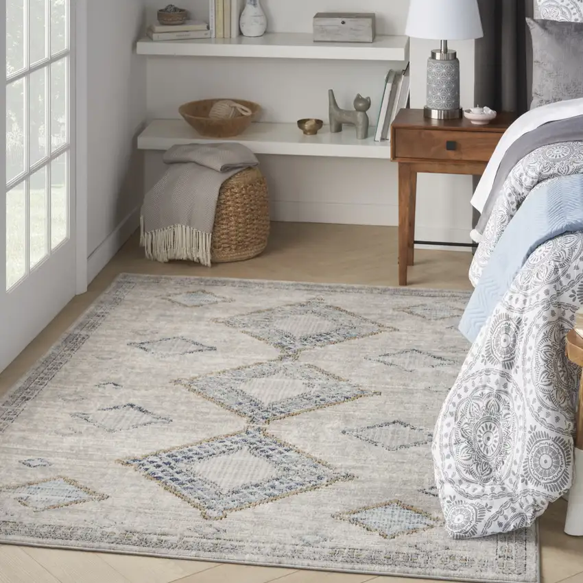 Ivory Grey And Blue Southwestern Power Loom Non Skid Area Rug Photo 3