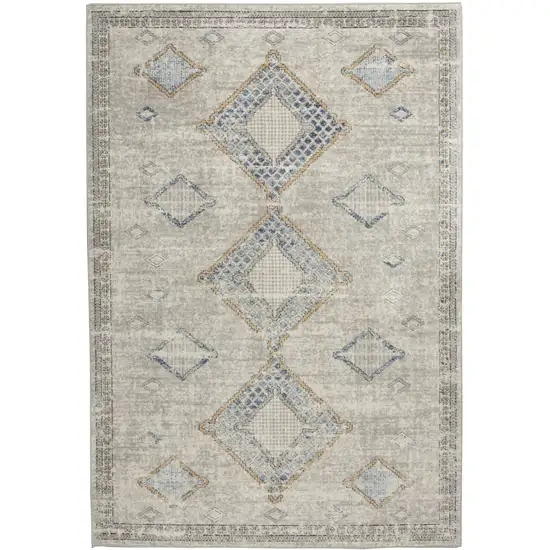 Ivory Grey And Blue Southwestern Power Loom Non Skid Area Rug Photo 9