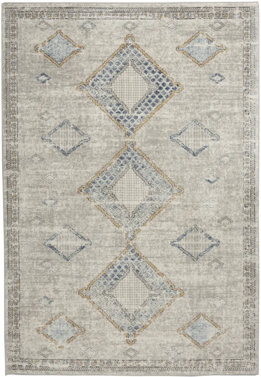 Ivory Grey And Blue Southwestern Power Loom Non Skid Area Rug Photo 9