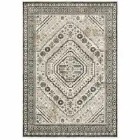 Photo of Ivory Grey Black And Ivory Oriental Power Loom Stain Resistant Area Rug