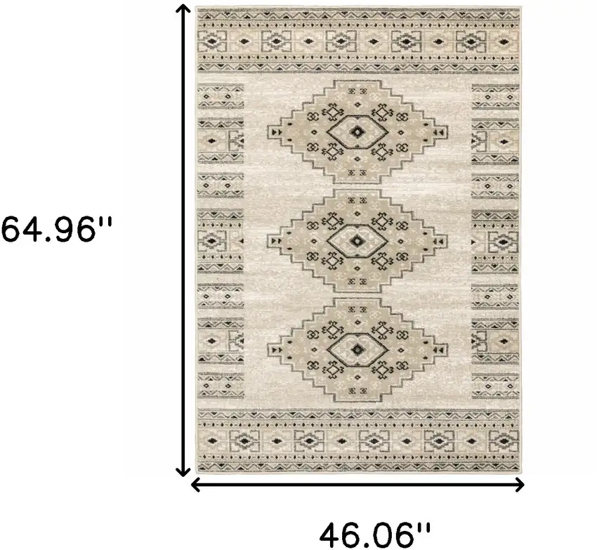 Ivory Grey Black And Ivory Southwestern Power Loom Stain Resistant Area Rug Photo 8