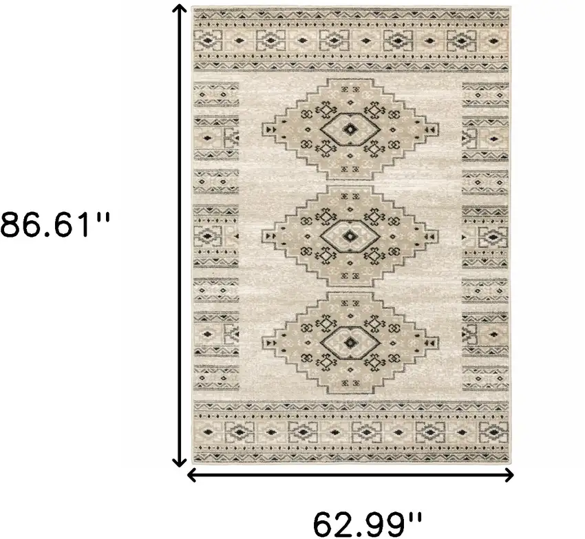 Ivory Grey Black And Ivory Southwestern Power Loom Stain Resistant Area Rug Photo 8