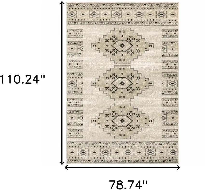 Ivory Grey Black And Ivory Southwestern Power Loom Stain Resistant Area Rug Photo 8