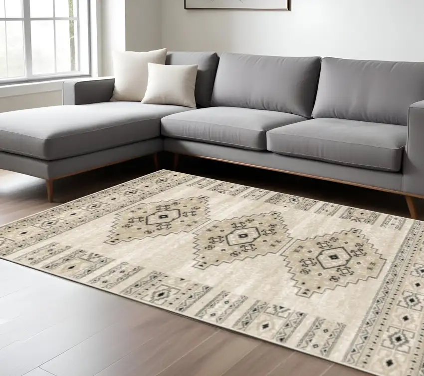 Gray And Ivory Southwestern Area Rug Photo 1