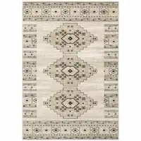 Photo of Ivory Grey Black And Ivory Southwestern Power Loom Stain Resistant Area Rug