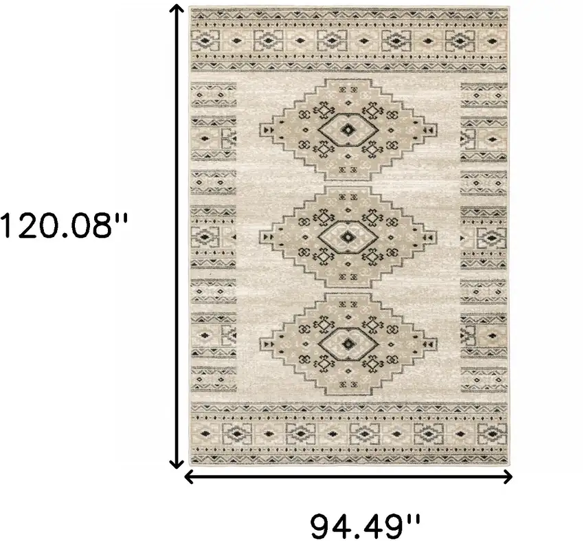 Ivory Grey Black And Ivory Southwestern Power Loom Stain Resistant Area Rug Photo 8