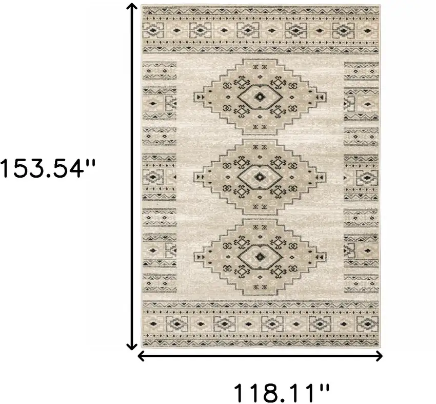 Ivory Grey Black And Ivory Southwestern Power Loom Stain Resistant Area Rug Photo 8