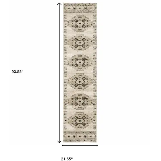2' X 8' Ivory Grey Black And Ivory Southwestern Power Loom Stain Resistant Runner Rug Photo 3