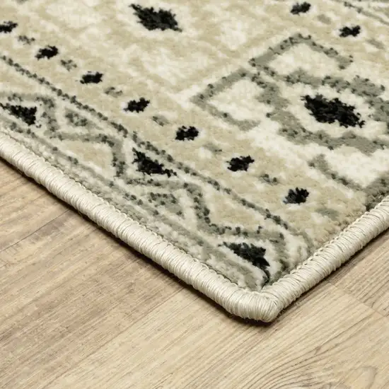 2' X 8' Ivory Grey Black And Ivory Southwestern Power Loom Stain Resistant Runner Rug Photo 6