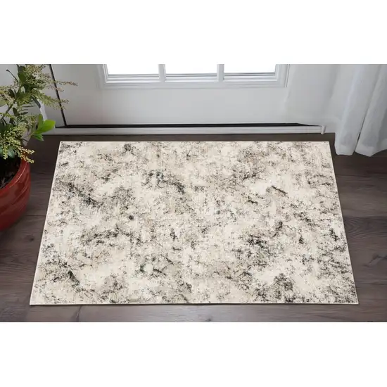 Ivory Grey Black Beige And Tan Abstract Power Loom Stain Resistant Area Rug Photo 1