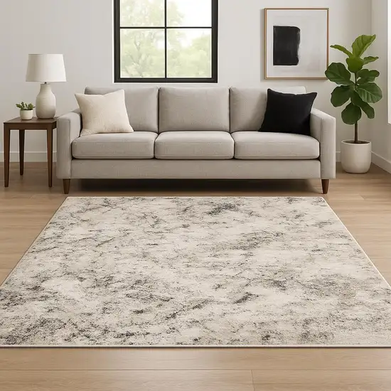Ivory Grey Black Beige And Tan Abstract Power Loom Stain Resistant Area Rug Photo 1