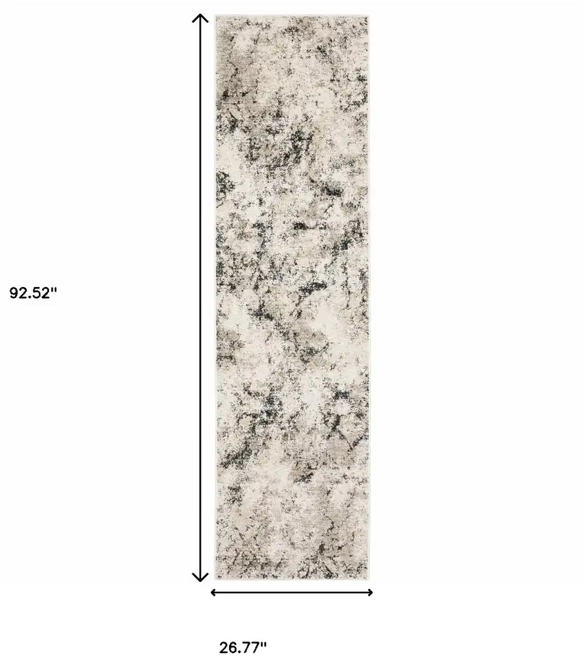Ivory Grey Black Beige And Tan Abstract Power Loom Stain Resistant Runner Rug Photo 10