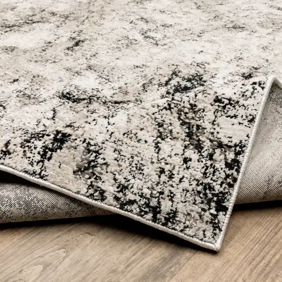 Ivory Grey Black Beige And Tan Abstract Power Loom Stain Resistant Runner Rug Photo 8