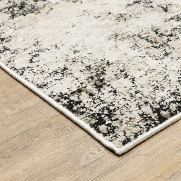 Ivory Grey Black Beige And Tan Abstract Power Loom Stain Resistant Runner Rug Photo 4